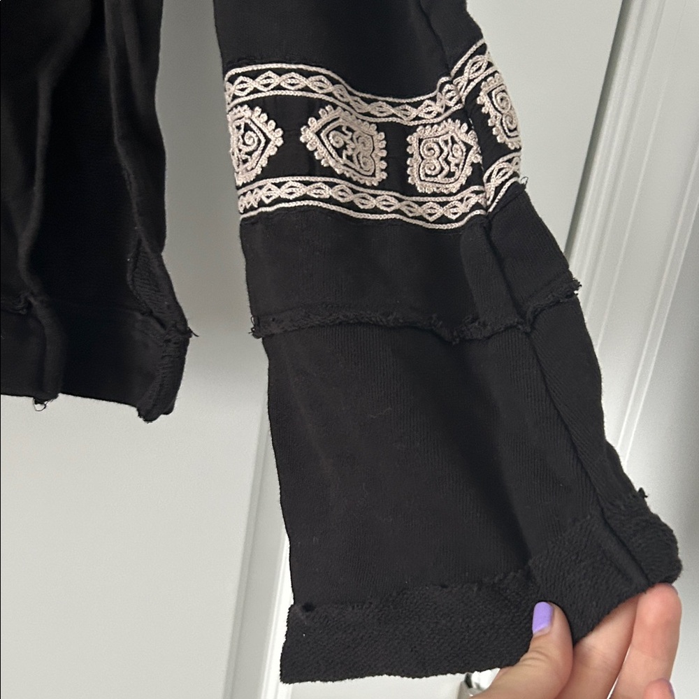 Free People Black Blouse with Cream Embroidery - Picture 3 of 6